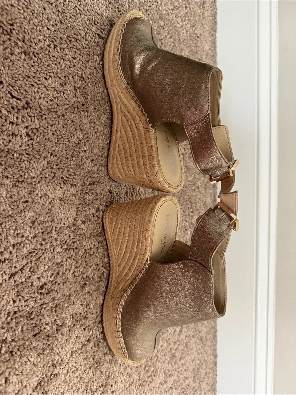 Kenneth Cole Metallic Bronze Open-Toe Espadrille Wedges